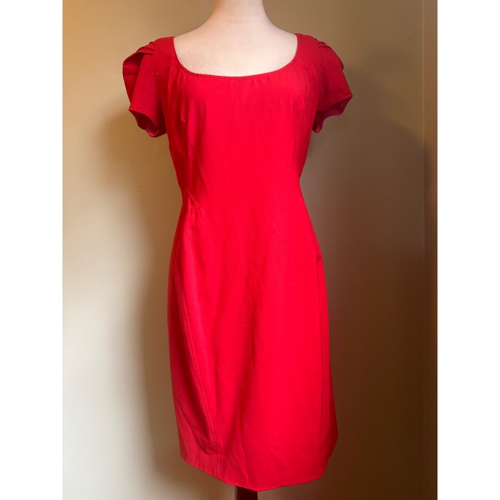 Zac Posen Red Sheath Dress Puff Sleeve classic elegant designer capsule silk